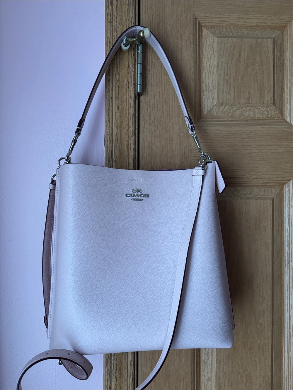 Coach Pebbled Leather Bucket Bag in Blush Pink with Magenta Interior - Picture 3 of 4